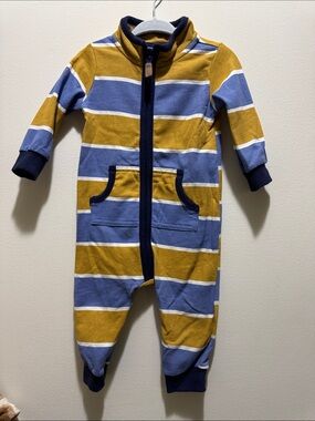 Carter's Striped Footed One-Piece Romper - Mustard Yellow & Blue